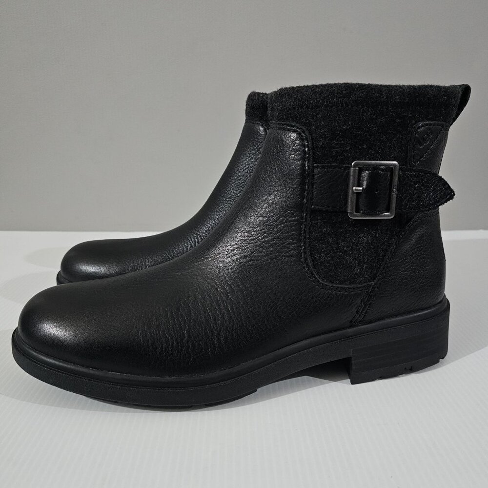 Ugg Harrison Moto Boot Biker Waterproof Ankle Bootie Black Leather Size 9.5